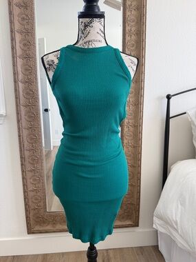Sleeveless Ribbed Mini Dress in Teal Green